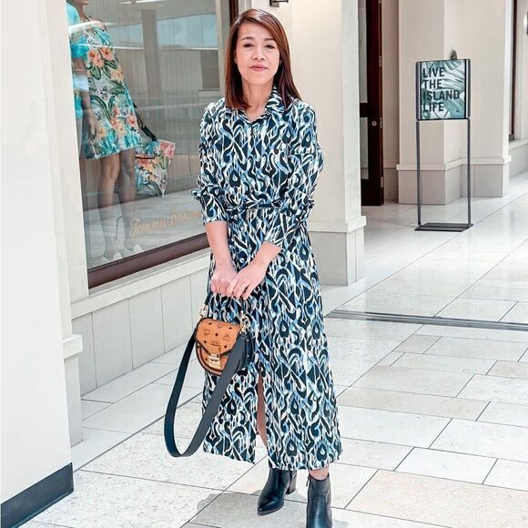 ZARA Printed Shirt Dress Blue New - Picture 15 of 15